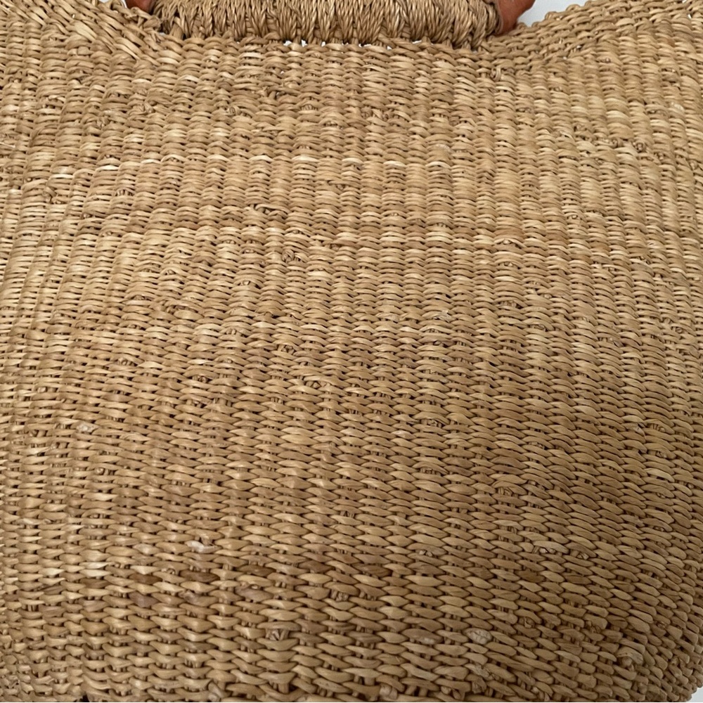 S. African Handmade Straw Genuine Leather Camel Large Tote Bag NWOT New! - Picture 6 of 11